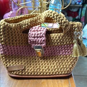 Handcrafted Brown and Pink Crochet Bag